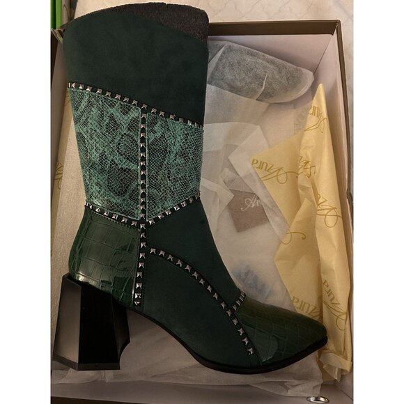 Azura By Spring Step Zayrina Green Boots NIB Embellished Chunky Heel Size 8.5 - Picture 4 of 8